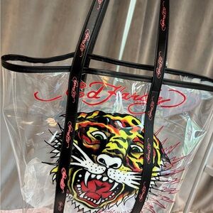 NeW Ed Hardy Signature Transparent Tote with Tiger Design 2 piece $159 MSRP